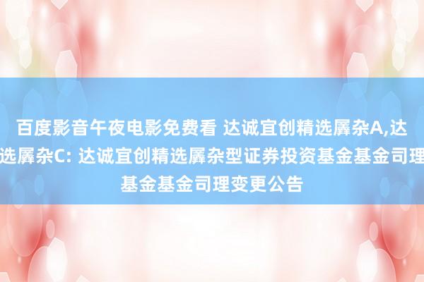 百度影音午夜电影免费看 达诚宜创精选羼杂A,达诚宜创精选羼杂C: 达诚宜创精选羼杂型证券投资基金基金司理变更公告