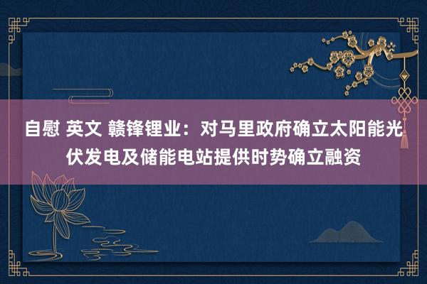 自慰 英文 赣锋锂业：对马里政府确立太阳能光伏发电及储能电站提供时势确立融资