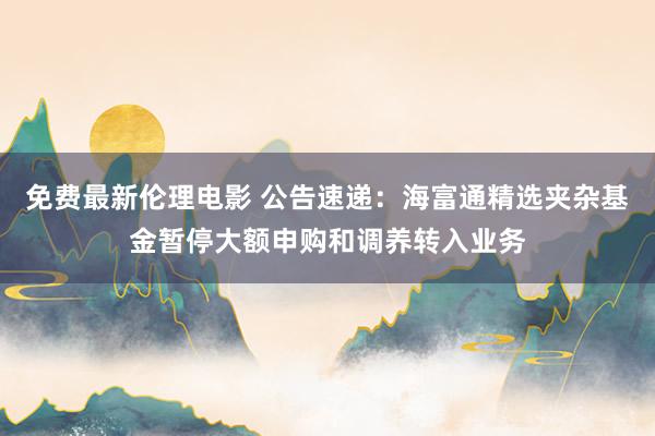 免费最新伦理电影 公告速递：海富通精选夹杂基金暂停大额申购和调养转入业务