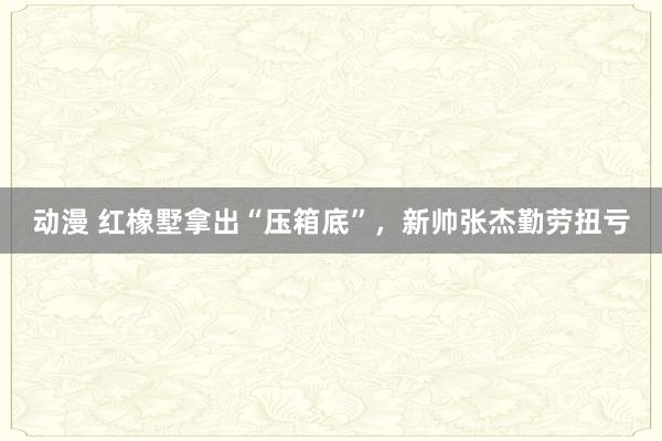 动漫 红橡墅拿出“压箱底”，新帅张杰勤劳扭亏