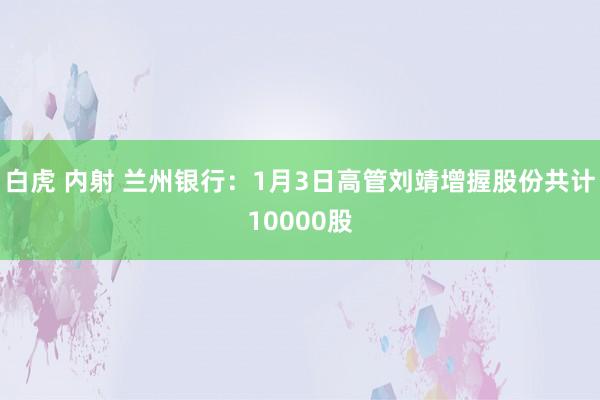 白虎 内射 兰州银行：1月3日高管刘靖增握股份共计10000股