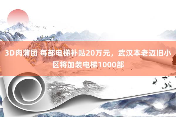 3D肉蒲团 每部电梯补贴20万元，武汉本老迈旧小区将加装电梯1000部