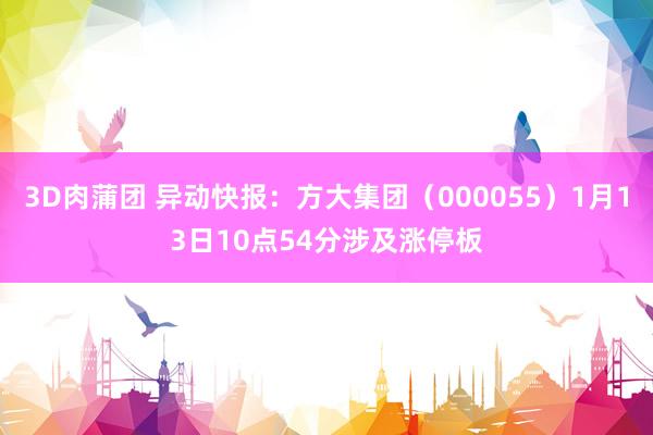 3D肉蒲团 异动快报：方大集团（000055）1月13日10点54分涉及涨停板