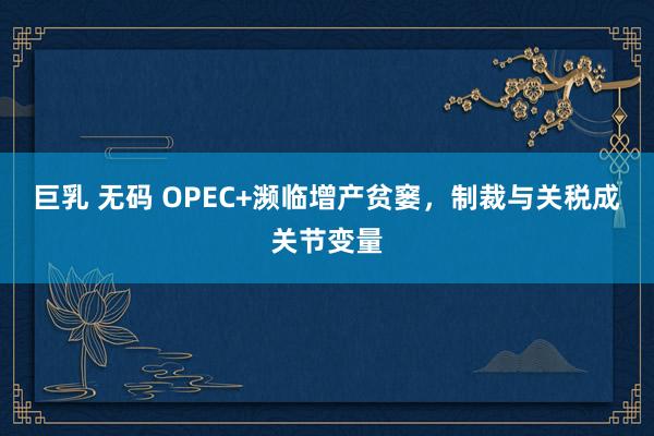巨乳 无码 OPEC+濒临增产贫窭，制裁与关税成关节变量