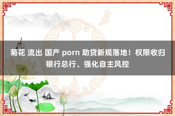菊花 流出 国产 porn 助贷新规落地！权限收归银行总行、强化自主风控