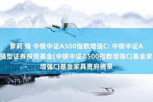 萝莉 操 中银中证A500指数增强C: 中银中证A500指数增强型证券投资基金(中银中证A500指数增强C)基金家具贵府摘录