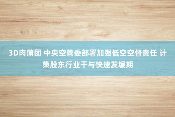 3D肉蒲团 中央空管委部署加强低空空督责任 计策股东行业干与快速发缓期