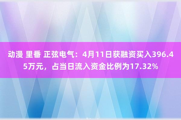 动漫 里番 正弦电气：4月11日获融资买入396.45万元，占当日流入资金比例为17.32%