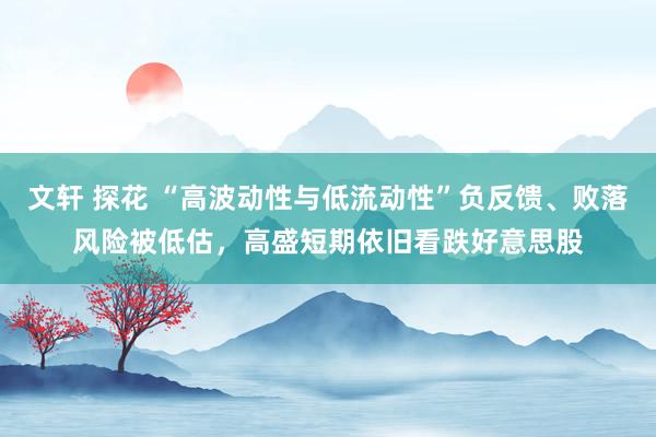文轩 探花 “高波动性与低流动性”负反馈、败落风险被低估，高盛短期依旧看跌好意思股